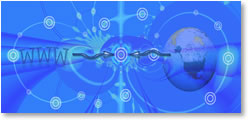 Globe and ampersand in a a digital sea